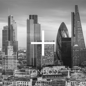 London skyline and plus sign
